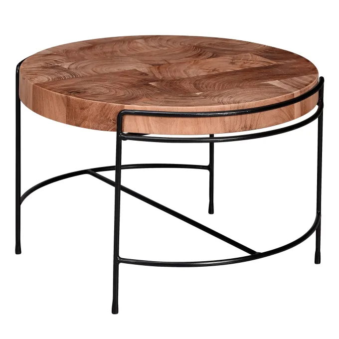 FineBuy Couchtisch Akazie Massivholz rund 62 cm Wohnzimmertisch Baumscheibe