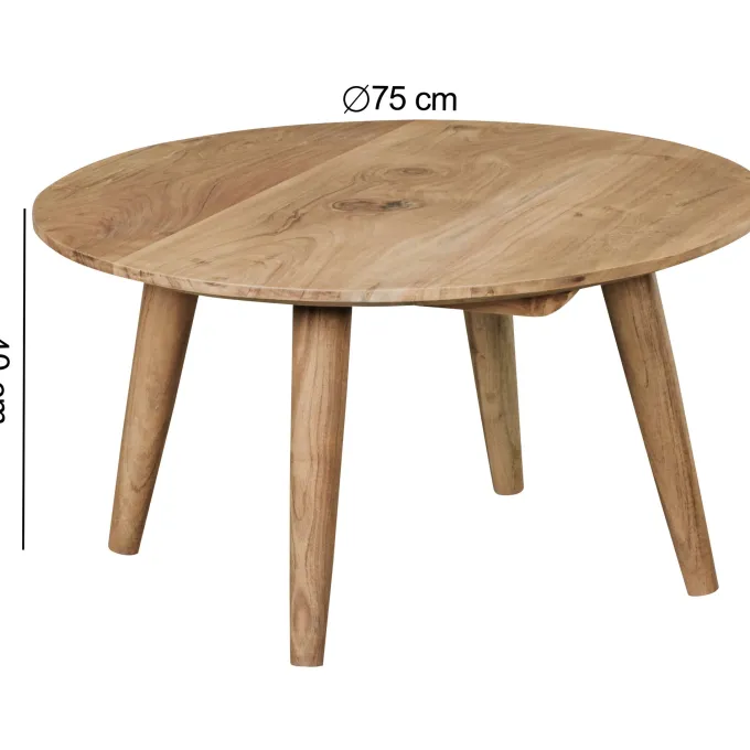 FineBuy Couchtisch Akazie Massiv rund 75 cm Wohnzimmertisch skandinavisch Retro