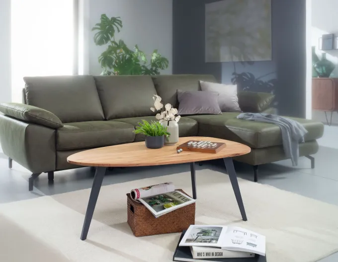 FineBuy Couchtisch Akazie Massivholz oval 110 cm · Wohnzimmertisch in Nierenform