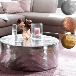 FineBuy Couchtisch Ø 75 cm Wohnzimmertisch Rund Sofatisch Hammerschlag Tisch