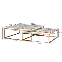FineBuy Couchtisch 2er Set Marmor Optik Satztisch Modern Metallgestell Sofatisch