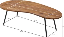 FineBuy Couchtisch FB50927 122x36x63cm Sheesham Nierentisch Tischbeine Metall