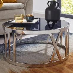 FineBuy Couchtisch Glas Metall Sofatisch Ø60cm Tisch Wohnzimmertisch Rund Modern