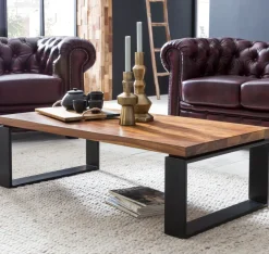 FineBuy Couchtisch Holz Sofatisch mit Metallgestell Wohnzimmertisch Tisch