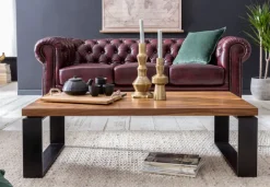 FineBuy Couchtisch Holz Sofatisch mit Metallgestell Wohnzimmertisch Tisch