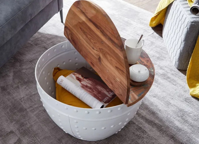 FineBuy Couchtisch Mango Massivholz Ø60cm Wohnzimmertisch Sofatisch Stauraum