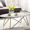 FineBuy Couchtisch Marmor Optik Weiß 120 cm Wohnzimmertisch Oval Tisch Sofatisch