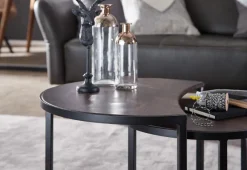 FineBuy Couchtisch Massivholz Wohnzimmertisch 2 teilig Rund Beistelltisch Set