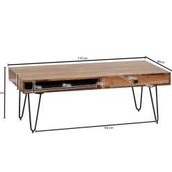 FineBuy Couchtisch Massivholz 110cm Wohnzimmertisch eckig Schublade & Ablage