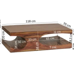 FineBuy Couchtisch Massivholz 120 cm mit Ablage · Rechteckig Wohnzimmertisch