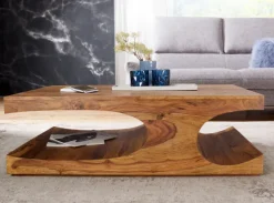 FineBuy Couchtisch Massivholz 120 cm mit Ablage · Rechteckig Wohnzimmertisch