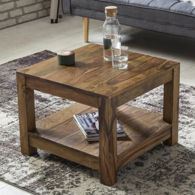 FineBuy Couchtisch Massivholz 60x60 cm mit Ablage Quadratischer Wohnzimmertisch