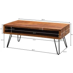 FineBuy Couchtisch Massivholz 100x40x50 cm Wohnzimmertisch Sofatisch Tisch