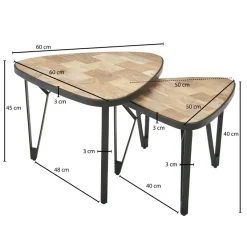 FineBuy Couchtisch Massivholz Metall Wohnzimmertisch 2er Set Satztisch Tisch