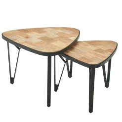 FineBuy Couchtisch Massivholz Metall Wohnzimmertisch 2er Set Satztisch Tisch