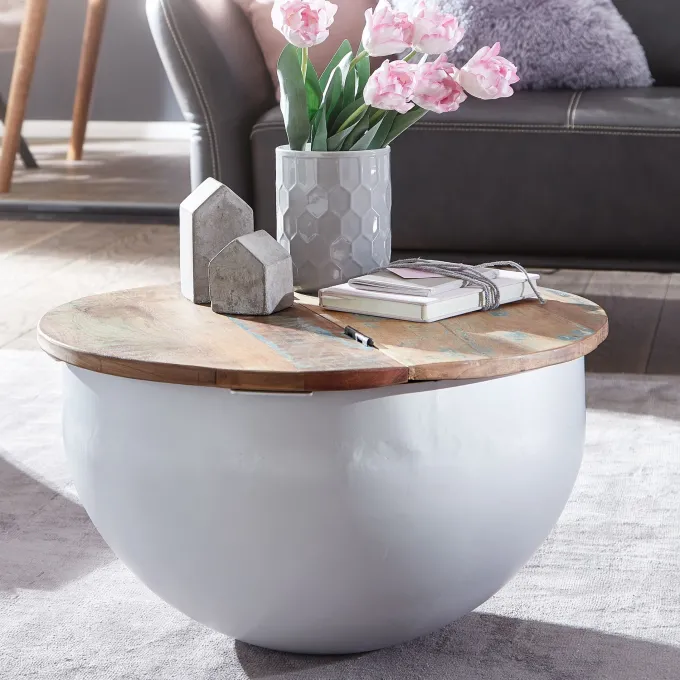 FineBuy Couchtisch Massivholz Ø 60cm Wohnzimmertisch Rund Sofatisch Tisch Modern