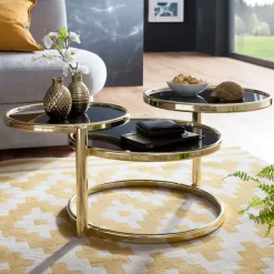 FineBuy Couchtisch Metall Glas Beistelltisch Wohnzimmertisch Sofatisch 58cm Rund