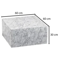 FineBuy Couchtisch MONOBLOC Weiß Marmor Optik 60 cm Wohnzimmertisch Sofatisch