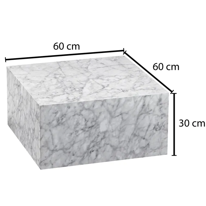 FineBuy Couchtisch MONOBLOC Weiß Marmor Optik 60 cm Wohnzimmertisch Sofatisch