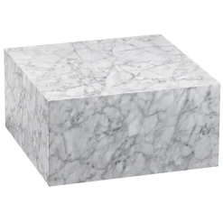 FineBuy Couchtisch MONOBLOC Weiß Marmor Optik 60 cm Wohnzimmertisch Sofatisch