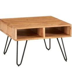 FineBuy Couchtisch quadratisch 60cm Akazie Massivholz Wohnzimmertisch mit Ablage