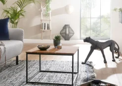 FineBuy Couchtisch quadratisch 60x60cm Akazie Massivholz Design Wohnzimmertisch
