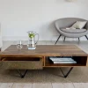 FineBuy Couchtisch rechteckig 115cm Sheesham Massivholz Wohnzimmertisch 2 Schübe