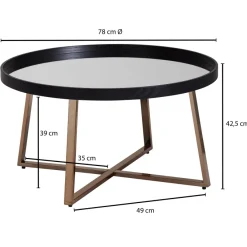 FineBuy Couchtisch Rund Gold Wohnzimmertisch Spiegel Glas Beistelltisch Schwarz