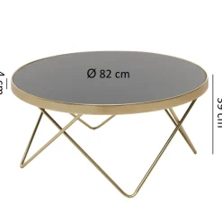 FineBuy Couchtisch Schwarz Gold Glasplatte Wohnzimmertisch Ø 82 cm