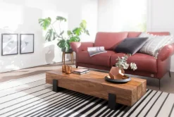 FineBuy Couchtisch Sheesham Massivholz rechteckig 115cm Block Wohnzimmertisch