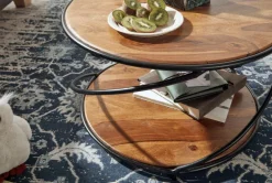 FineBuy Couchtisch Sheesham Massivholz rund Ø 58 cm Wohnzimmertisch Holz Metall