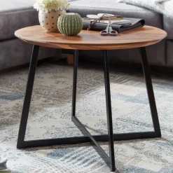 FineBuy Couchtisch Sheesham Massivholz rund Ø 60 cm | Wohnzimmertisch Holz