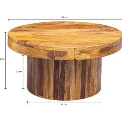 FineBuy Couchtisch Sheesham rund Ø 60 cm Wohnzimmertisch Massivholz 30 cm hoch
