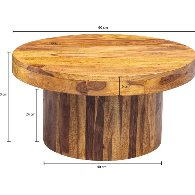 FineBuy Couchtisch Sheesham rund Ø 60 cm Wohnzimmertisch Massivholz 30 cm hoch