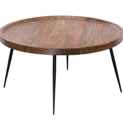 FineBuy Couchtisch Sheesham Massivholz rund Ø 75 cm Wohnzimmertisch Metall Retro