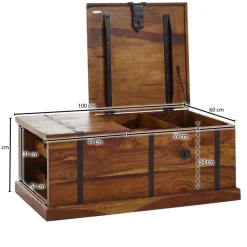 FineBuy Couchtisch Sheesham Massivholz Truhe mit Stauraum Wohnzimmertisch