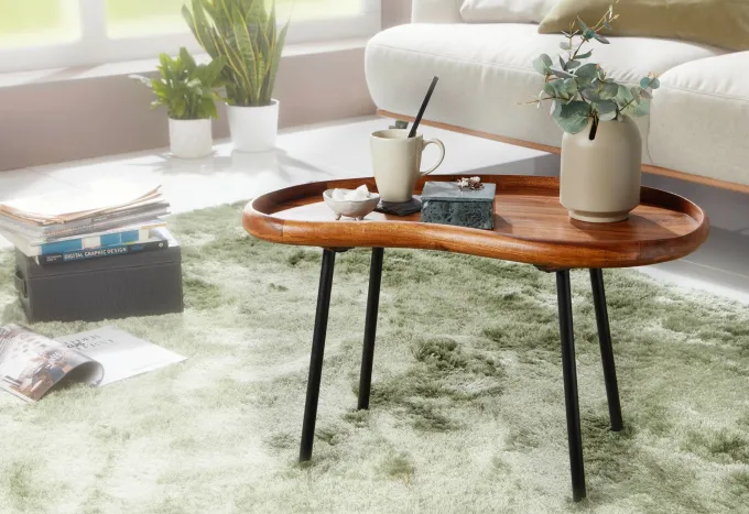 FineBuy Couchtisch SV51466 Sheesham Tisch mit Metallbeinen Retro Sofatisch klein