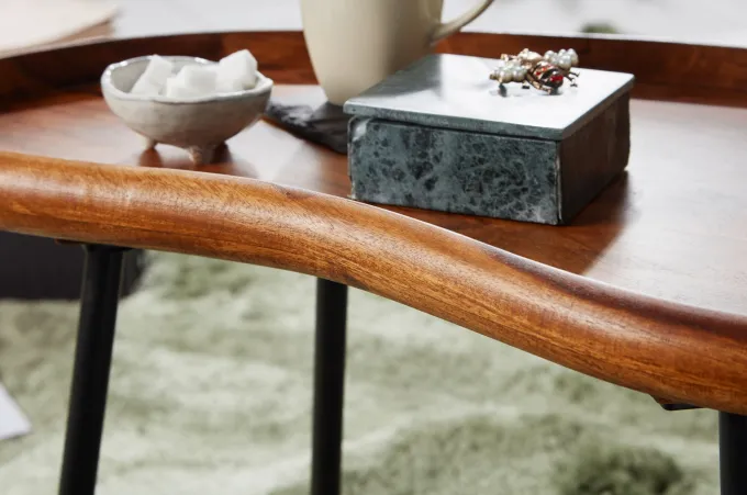 FineBuy Couchtisch SV51466 Sheesham Tisch mit Metallbeinen Retro Sofatisch klein