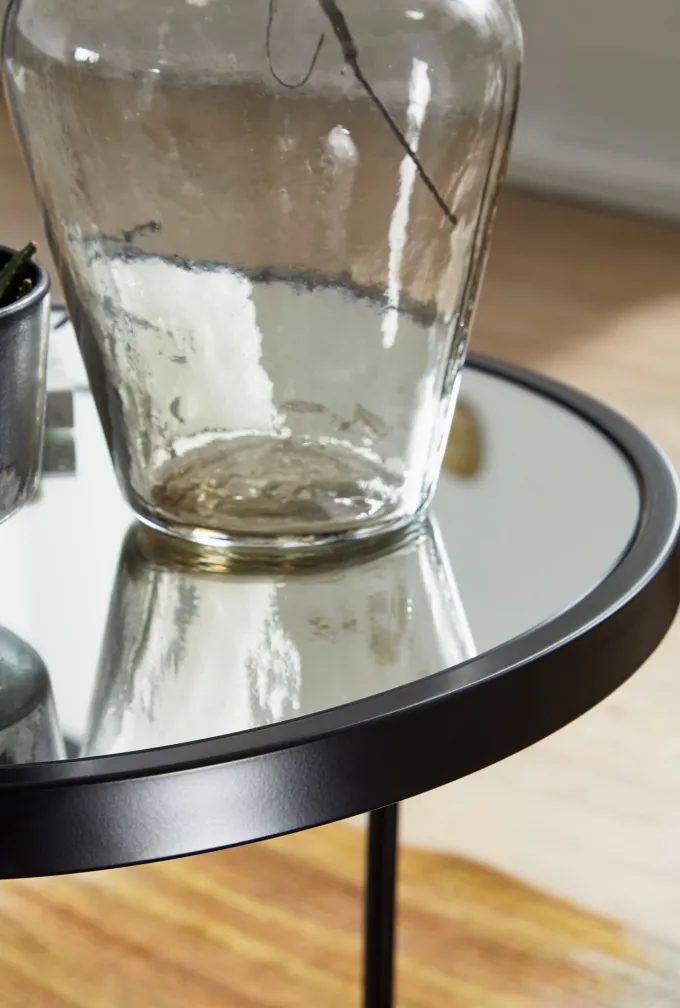 FineBuy Couchtisch 2tlg Rund Schwarz Spiegel Glas Wohnzimmertisch Beistelltisch
