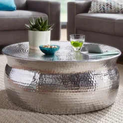 FineBuy Couchtisch Wohnzimmertisch Sofatisch rund Hammerschlag Loungetisch