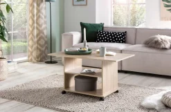FineBuy Couchtisch 95 x 51 x 54,5 cm Spanplatte Sofatisch Rollen Wohnzimmertisch