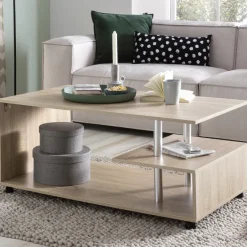 FineBuy Couchtisch 105 x 48,5 x 60 cm Wohnzimmertisch Sofatisch mit Rollen