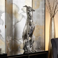 FineBuy Deko Design Dog aus Aluminium silbern Windhund Skulptur Hundestatue