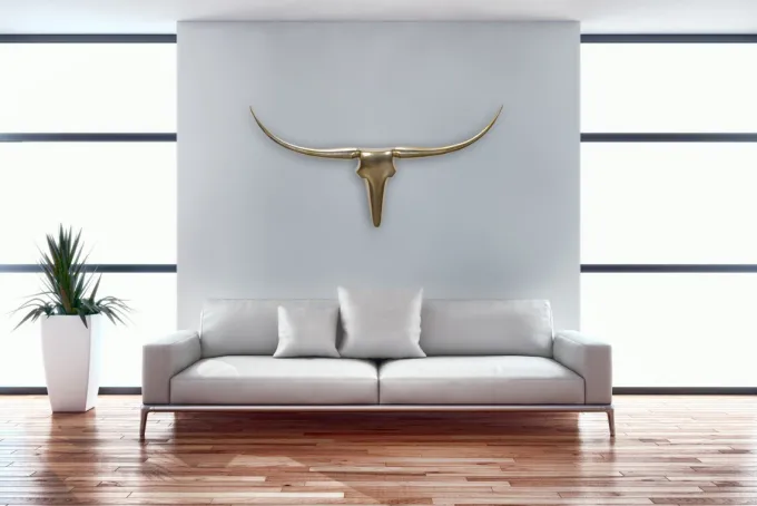 FineBuy Deko Geweih Bull L Aluminium Deisgn Hörner 125 cm Wanddekoration