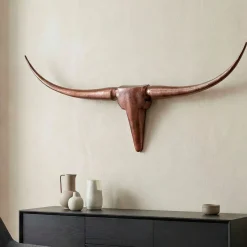 FineBuy Deko Geweih Bull M Aluminium Design Hörner 100cm Wanddekoration Bronze