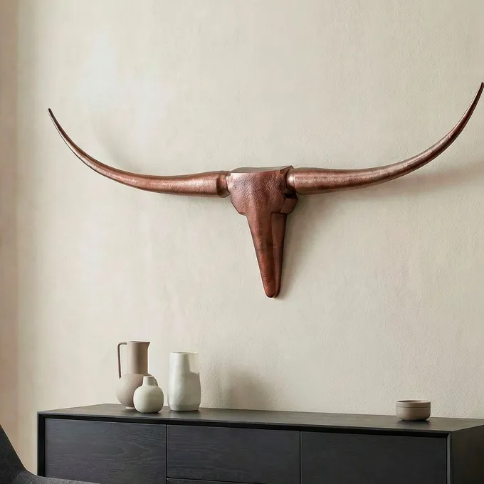 FineBuy Deko Geweih Bull M Aluminium Design Hörner 100cm Wanddekoration Bronze