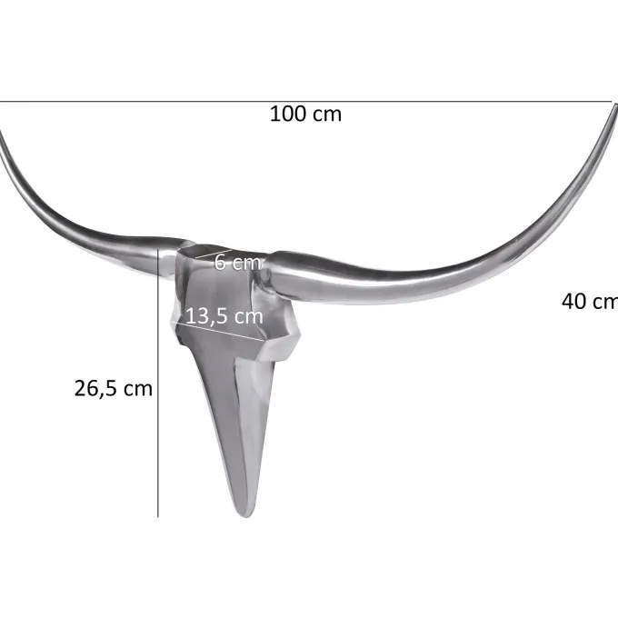 FineBuy Deko Geweih Bull M Aluminium Design Hörner 100cm Wanddekoration Silber
