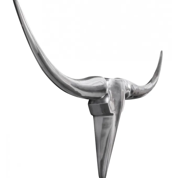 FineBuy Deko Geweih Bull M Aluminium Design Hörner 100cm Wanddekoration Silber