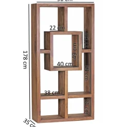 FineBuy Design Bücherregal Massiv Sheesham 180cm Massivholz Raumteiler Regal