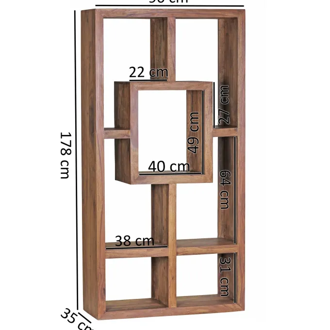 FineBuy Design Bücherregal Massiv Sheesham 180cm Massivholz Raumteiler Regal